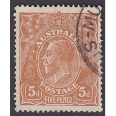 Australian    King George V    5d Chestnut   Single Crown WMK  Plate Variety 1R21..